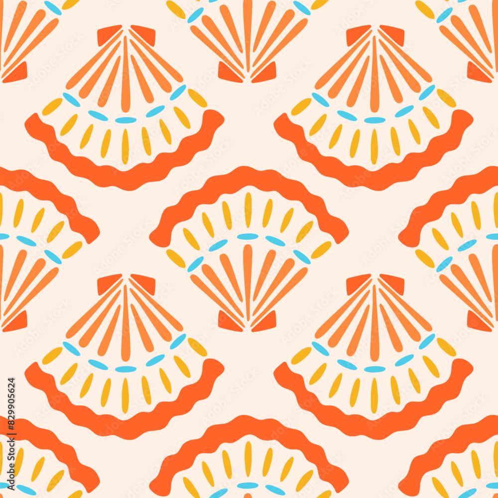 Cute seashell vector seamless pattern. Bright marine repeat surface ...