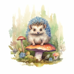 Portrait of a cute baby hedgehog, watercolor illustration.