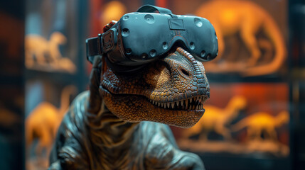 Wall Mural - Dinosaur wearing virtual reality glasses