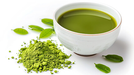 Wall Mural - A cup of delicious matcha on an isolated white background