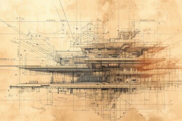 Aufkleber - A blueprint coming to life, intricate lines transforming into a sustainable architecture