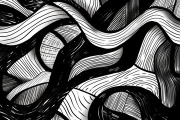 Aufkleber - a black and white drawing of a pattern, Abstract patterns using only black and white scribbles