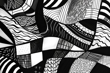 Aufkleber - a black and white drawing of a pattern, Abstract patterns using only black and white scribbles