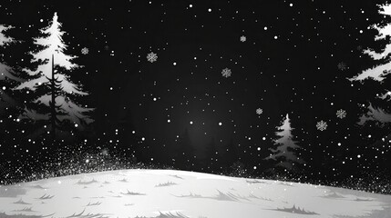 Canvas Print - [flat 2d vector illustration of the winter landscape, cold style, made of snow, darker around edges, blacker background, darker background, no bloom, no glow