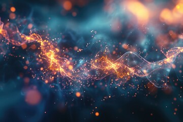 Leinwandbilder - a blue and orange background with a blurry image of a star, A chaotic Brownian motion background illustrating random particle movement