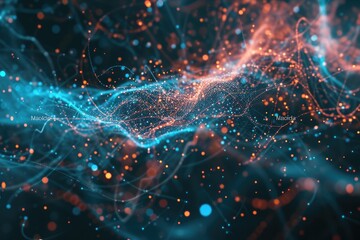 Leinwandbilder - a blue and orange background with a blurry image of a star, A chaotic Brownian motion background illustrating random particle movement