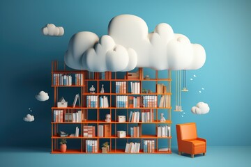 Leinwandbilder - a room with rows of servers and clouds, A cloud storage service for seamless data access