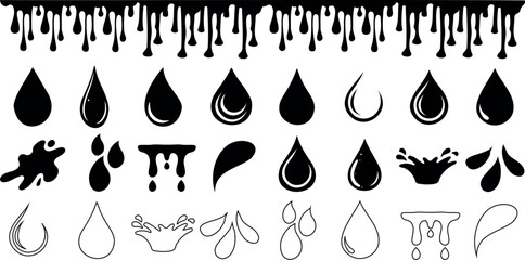 Wall Mural - black water and oil drop vector set, droplet, splash, drip icons set. ideal for design, eco projects