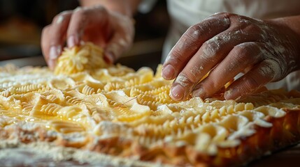 Wall Mural - A baker's hands scoring dough before baking, creating patterns on the surface. Minimal and Simple style