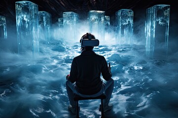Aufkleber - a man wearing a virtual reality headset, 3 A holographic virtual reality experience for immersive gaming