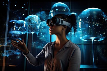 Aufkleber - a man wearing a virtual reality headset, 3 A holographic virtual reality experience for immersive gaming
