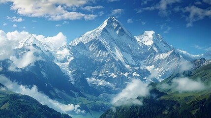 Wall Mural - majestic mountain peaks in picturesque landscape aweinspiring nature scenery panoramic photo