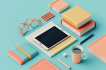 Fototapete - a tablet computer sitting on top of a red surface, A minimalist representation of the four questions