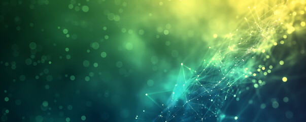Wall Mural - abstract digital network background banner with glowing light and connecting data dots in blue and g