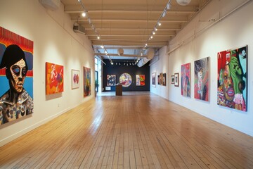 Fototapete - a large room with a lot of paintings on the walls, An art gallery showcasing contemporary paintings