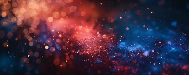 Wall Mural - abstract digital network background banner with glowing light and connecting data dots in blue orang