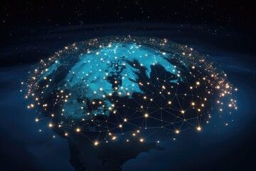 Fototapete - a globe with a network of dots around it, A satellite internet constellation for global connectivity