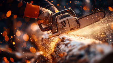 People using electric saws without safety equipment Shows the dangers of improper use of power tools.