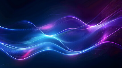 dark blue abstract background with ultraviolet neon glow, blurry light lines, waves. generative ai.