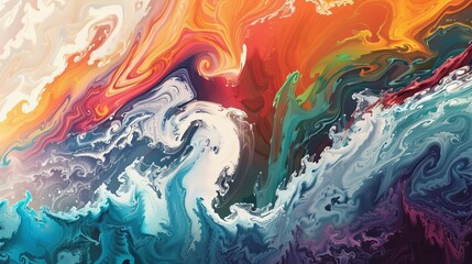 Wall Mural - mesmerizing colorful waves crashing vibrant fluid art abstract digital illustration