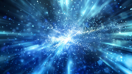 digital particle collision illustration blue magic, energy light background. Generative AI.