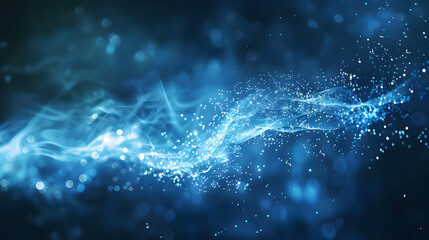 digital particle collision illustration blue magic, energy light background. Generative AI.
