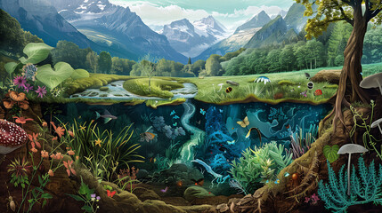 detailed ecosystem view from terrestrial to underwater habitats