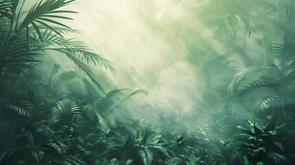 Wall Mural - mysterious foggy jungle with dense foliage and ethereal atmosphere digital illustration