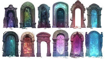 mysterious portals a set of isolated gateways on white background inviting curiosity and imagination