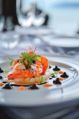 Wall Mural - A close-up shot of a beautifully plated gourmet dish, showcasing the artistry and detail in fine dining