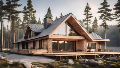 Wall Mural - Luxurious wooden house in the forest