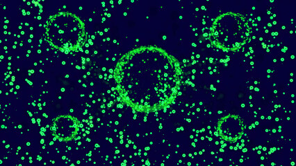 Wall Mural - circles background animation. design. green tiny particles and rings.