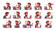 © ssstocker - Programmer working laptop cartoon vector scenes. Man beard glasses success embarrassed anger rage joy bewilderment despair boredom emotions tired worker deadline overworked character, illustration