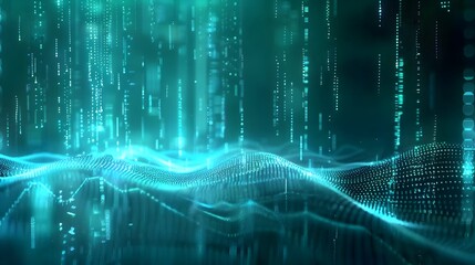 Wall Mural - mesmerizing digital landscape of glowing particles luminous waves and ethereal technological realm