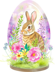 Sticker - Easter bunny with easter eggs isolated on transparent background. PNG