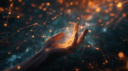 Wall Mural - a striking image of a hand reaching out towards an advanced chatbot, highlighting the potential of r