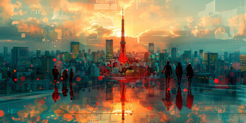 Wall Mural - Tokyo Tower in Japan. Contemporary Art