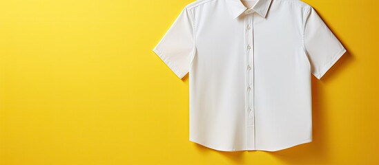 Wall Mural - new yellow shirt with a white blank clothing tag label on a copy space image background