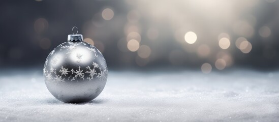 Wall Mural - a gorgeous christmas ball decoration shines on a silver background creating a captivating copy space