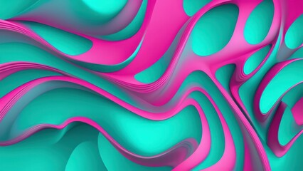 Aufkleber - Soft and smooth textured 3d effect emerald green wavy curved lines abstract background.	