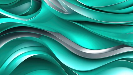 Aufkleber - Soft and smooth textured 3d effect emerald green wavy curved lines abstract background.	