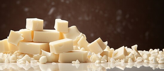 Wall Mural - gray background with white chocolate pieces creating a copy space image