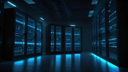 Computers in the network server room enable digital communications and internet services, encapsulating the abstract notion of data
