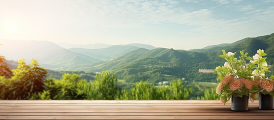 Fototapete - Blur nature background with balcony and terrace offering a scenic view. with copy space image. Place for adding text or design