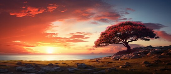 Wall Mural - A breathtaking sunset scene with a stunning background perfect for adding copy space to your image