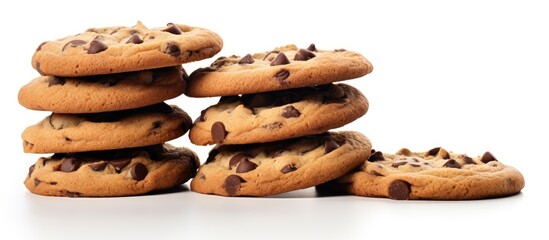 Wall Mural - A pack of chocolate chip cookies isolated on a white background with copy space