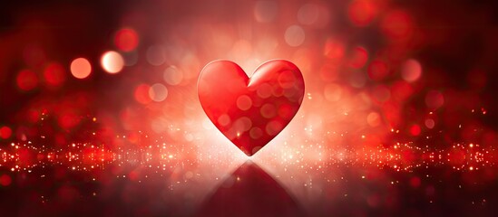 Poster - Copy space image featuring a red heart on a vibrant red backdrop accentuated by mesmerizing light effects