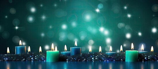 Wall Mural - a festive copy space image featuring christmas candles in green and blue hues against a white backdr