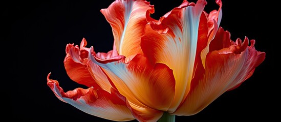 Sticker - A detailed view of a parrot tulip flower with ample copy space image