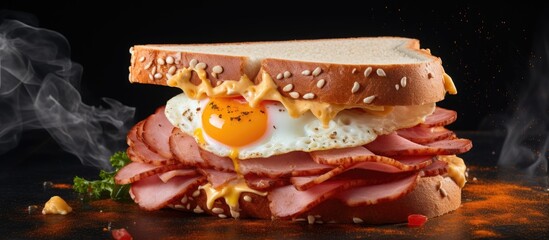 Wall Mural - a delicious sandwich made with spam and eggs. with copy space image. place for adding text or design